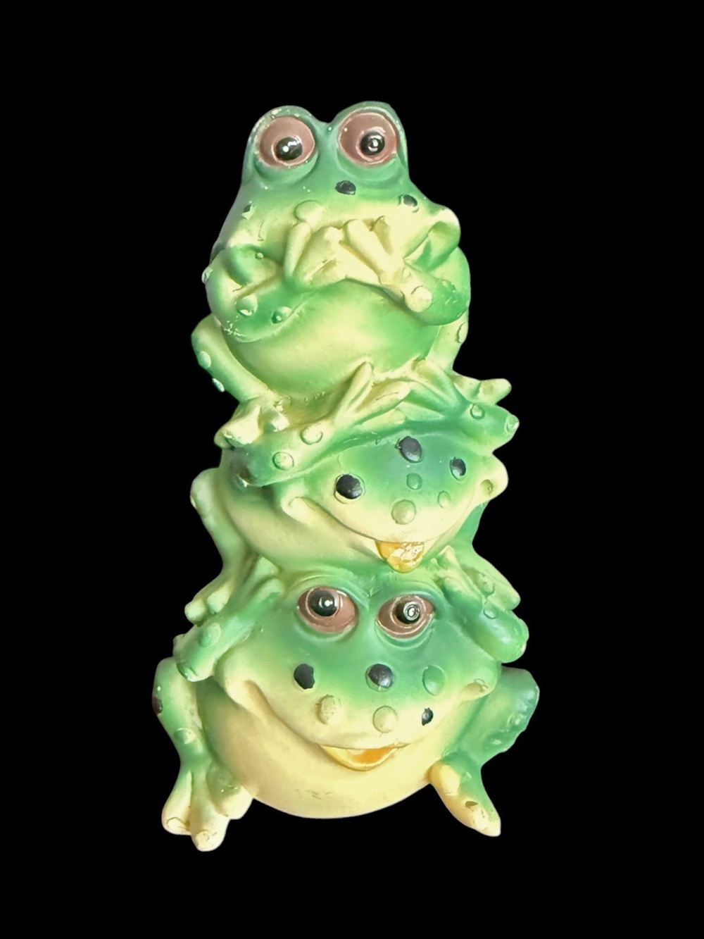 3 Wise Frogs Figure Stacked “See, Hear & Speak No Evil” Design Polyresin 4.5”